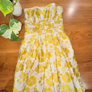 Ann Taylor Silk Blend Strapless Floral Midi Dress Size 0 Cottagecore Romantic
